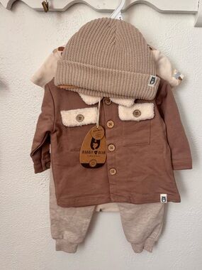 Rabbit + Bear Organic Cotton 4-Piece Baby Set 3-6M NWT Fall Winter Outfit